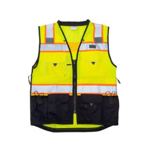Yellow security vest with 3M hi-vis tape and multi-pockets for enhanced visibility and utility – UK Shop Hub.