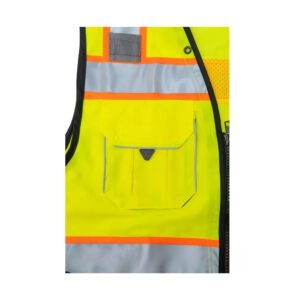Yellow security vest with 3M hi-vis tape and multi-pockets for enhanced visibility and utility – UK Shop Hub.